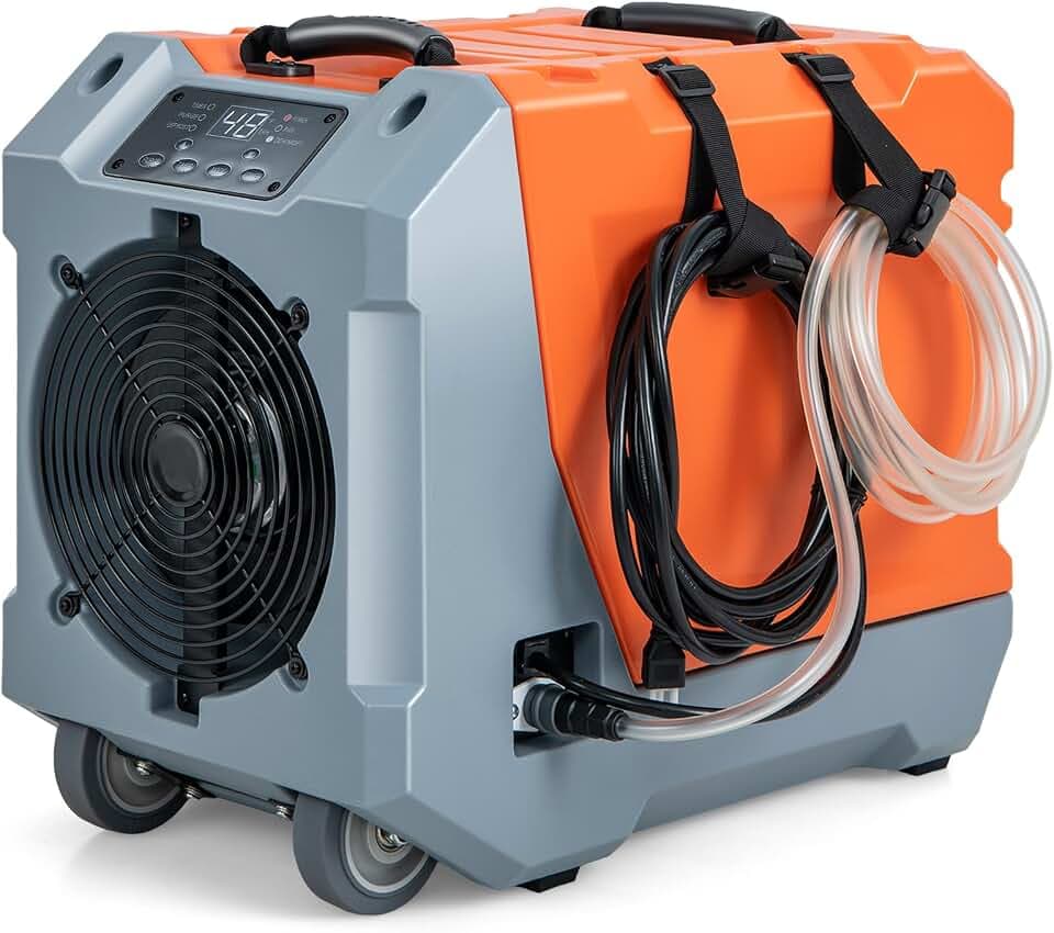 COSTWAY 85 L/Tag Luftentfeuchter, Bautrockner mit Pumpe & Ablaufschlauch, Industrie Trocknungsgerät mit 24H Timer & 2 Gummirädern & Griff für Keller, Lager, Baustelle (Orange)