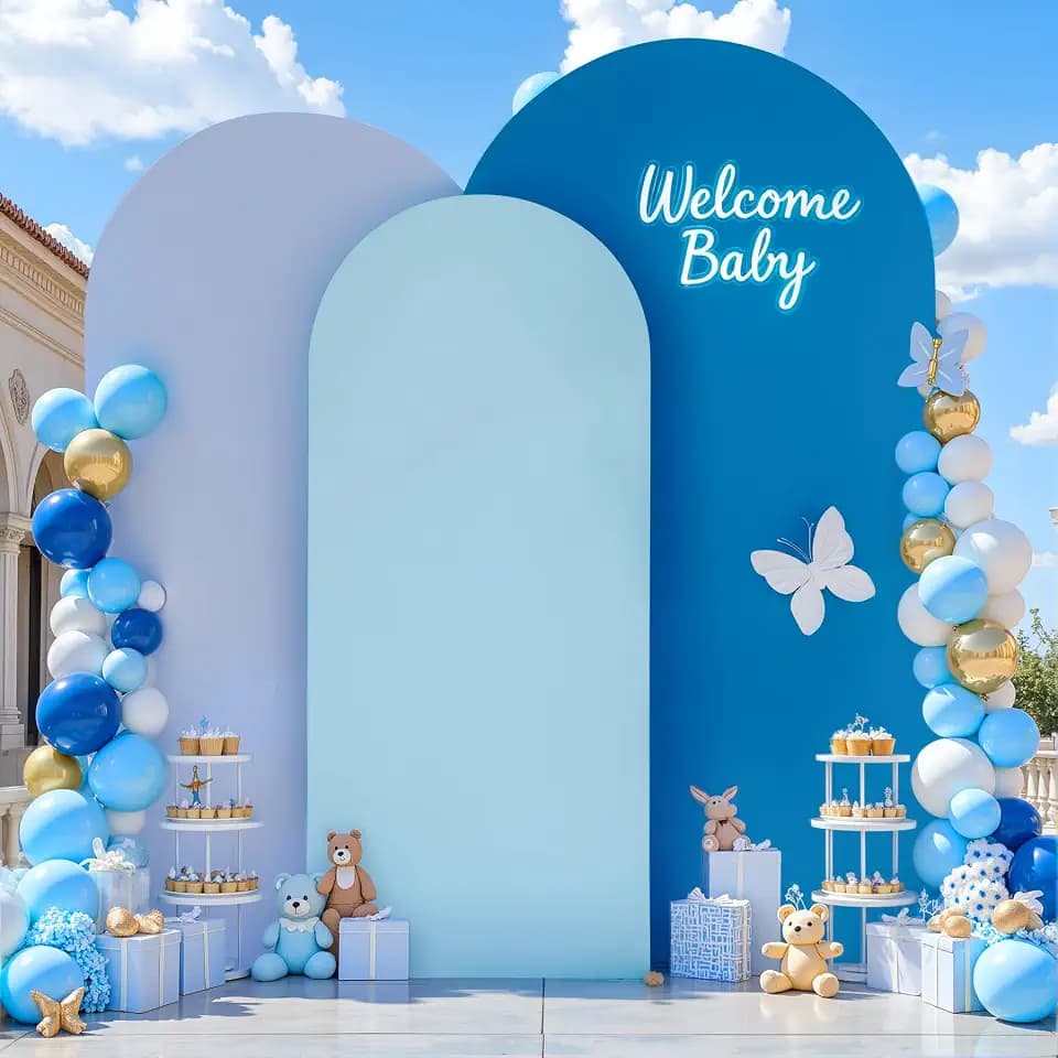 Gradient Blue Arch Backdrop Cover 7.2FT 6.6FT 6FT Arch Covers Stretchy Backdrop Set of 3, Party Arch Cover Spandex Fitted Under The Sea Fabric Arch Covers for Baby Shower Birthday Wedding Decoration