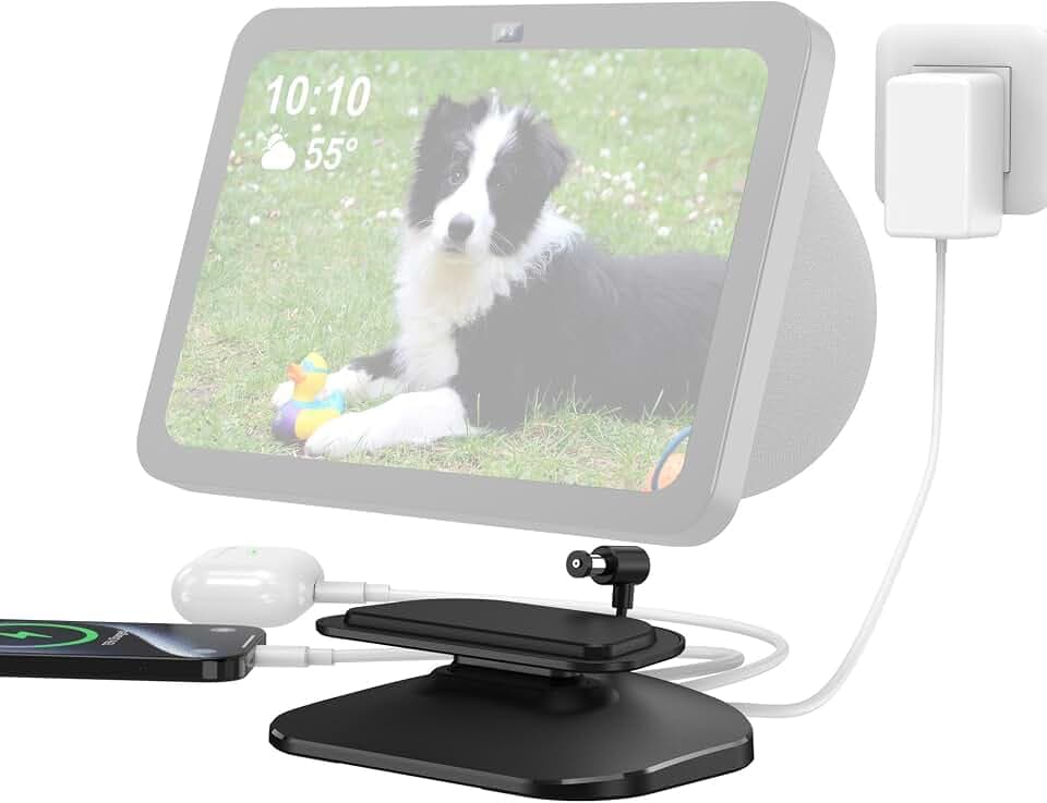 PlusAcc Ständer für Show 8 (3.Gen) & Handy mit USB-C/A-Ladeanschluss - Verstellbare Ladeständer Halterung Ladestation Basis kompatibel mit Show 8 3.Gen/iPhone/iPad (Schwarz)