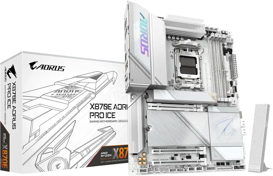 GIGABYTE X870E AORUS PRO ICE AMD AM5 LGA 1718 Motherboard, ATX, DDR5, 4X M.2, PCIe 5.0, USB4, WIFI7, 2.5GbE LAN, EZ-Latch, 5-Year Warranty