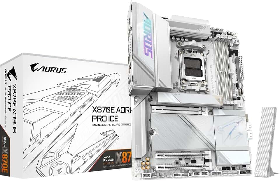 GIGABYTE X870E AORUS PRO Ice AM5 LGA 1718, ATX, DDR5, 4X M.2, PCIe 5.0, USB4, Wi-Fi 7, 2.5GbE LAN, EZ-Latch, Q-Flash
