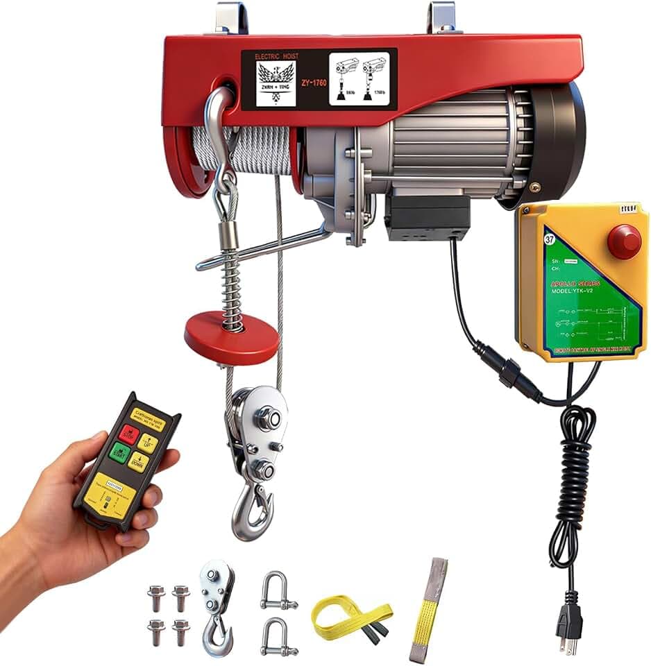 Electric Hoist, 1760 lbs 110V Electric Winch with 328 ft Wireless Remote Control, 40 ft Single Cable Lifting Height,Lift Hoist for Factories, Warehouses, Construction Site, Attic