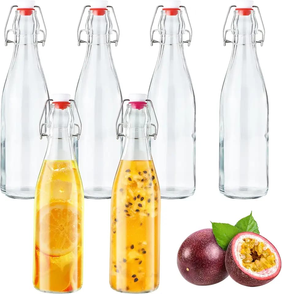 BUCOMTU 6 Stück Glasflaschen 500ml mit Bügelverschluss, Glasflaschen zum Befüllen,für Likörflaschen,Sirupe,Getränke, Speiseöle, Aromatisierte Essige (6 Stück -500ml)