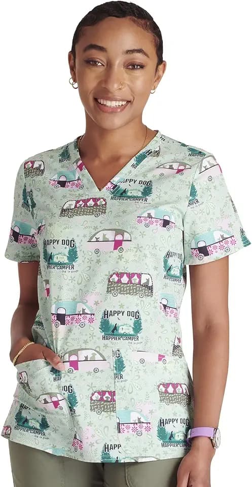 Tooniforms Nurse Gifts Women Scrubs Top V-Neck Print Modern Classic Fit