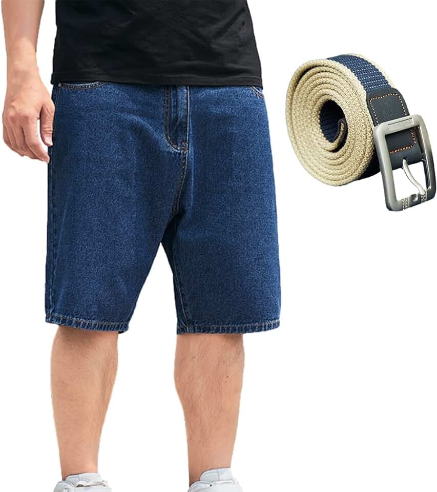 ANUFER Herren Lässige Weite Passform Jeans-Shorts Große Größe Denim-Halbhose 32W-48W