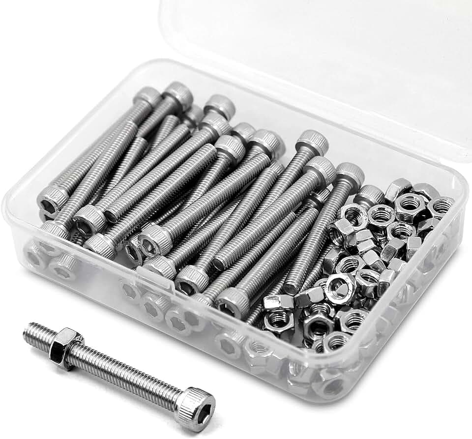 M5*30mm 60 Stück Innensechskantschraube und Mutter Kombinationsbox 18-8 Edelstahl Zylinderschrauben mit Innensechskant
