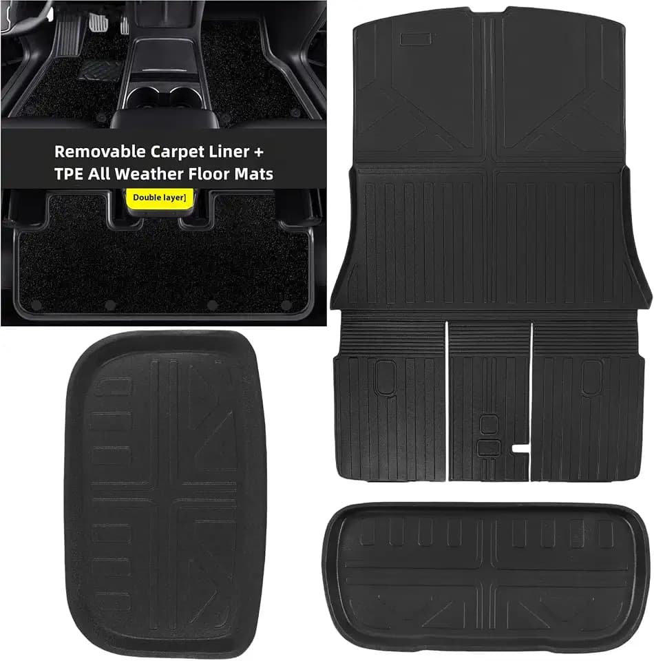 Tesson Double Layered Floor Mats for Tesla Model Y Juniper 2025-2026,Removable Floor Mats Trunk Mat Front Rear Cargo Mat Rear Trunk Mats Backrest Mat for New Version Tesla ModelY Accessories