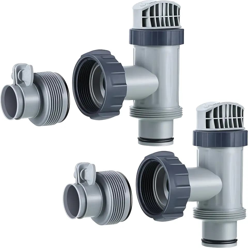 Saillong 2 Pcs Pool Plunger Valve and 1.25" to 1.5" Type B Hose Adapter Compatible with Intex Pool Replacement Parts, Shut off Valve Parts with Gaskets for Above Ground and Sand Filter Pump