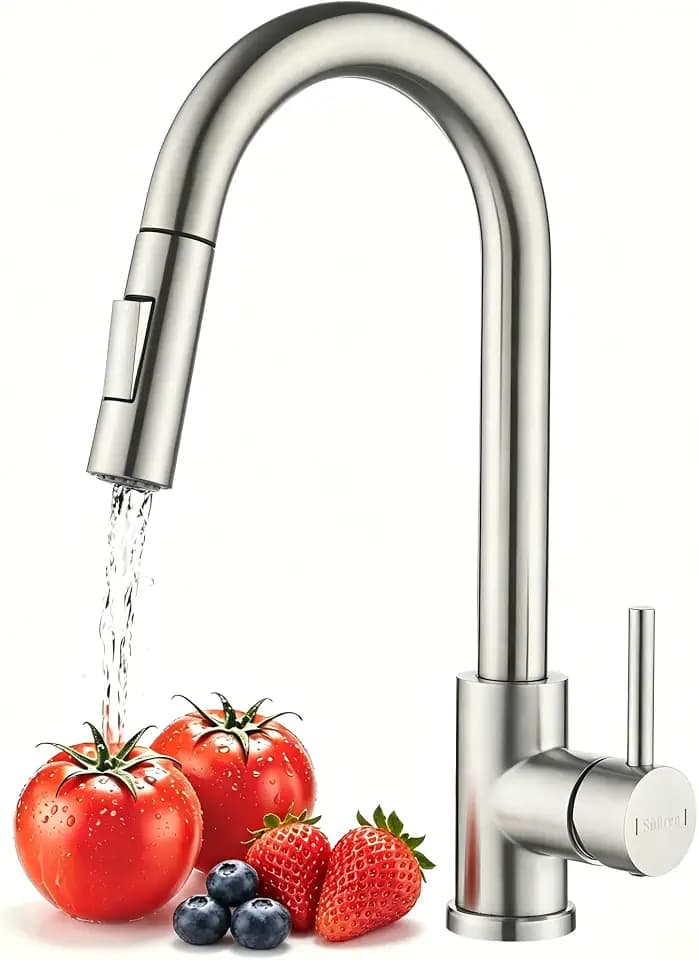Wasserhahn Küche,Hochdruck Küchenarmatur mit Herausziehbarer Brause,Ausziehbar Armatur Küche 360° Drehbar,Zwei Sprühfunktionen Edelstahl Mischbatterie Küche,Gebürstete