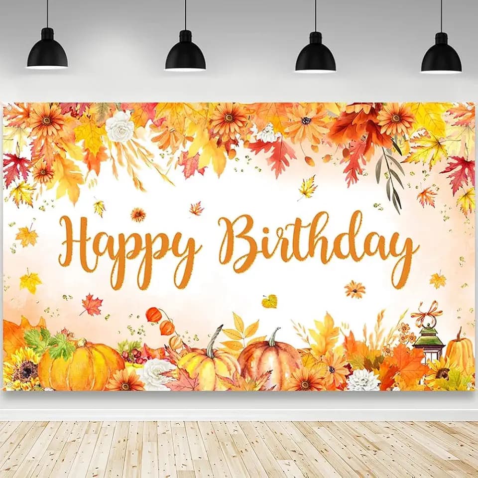 AIBIIN Fall Pumpkin Happy Birthday Backdrop Banner Decorations 6x3.6ft