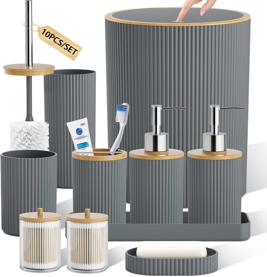 10PC Bathroom Accessories Set, Grey Bathroom Decor Accessory Sets