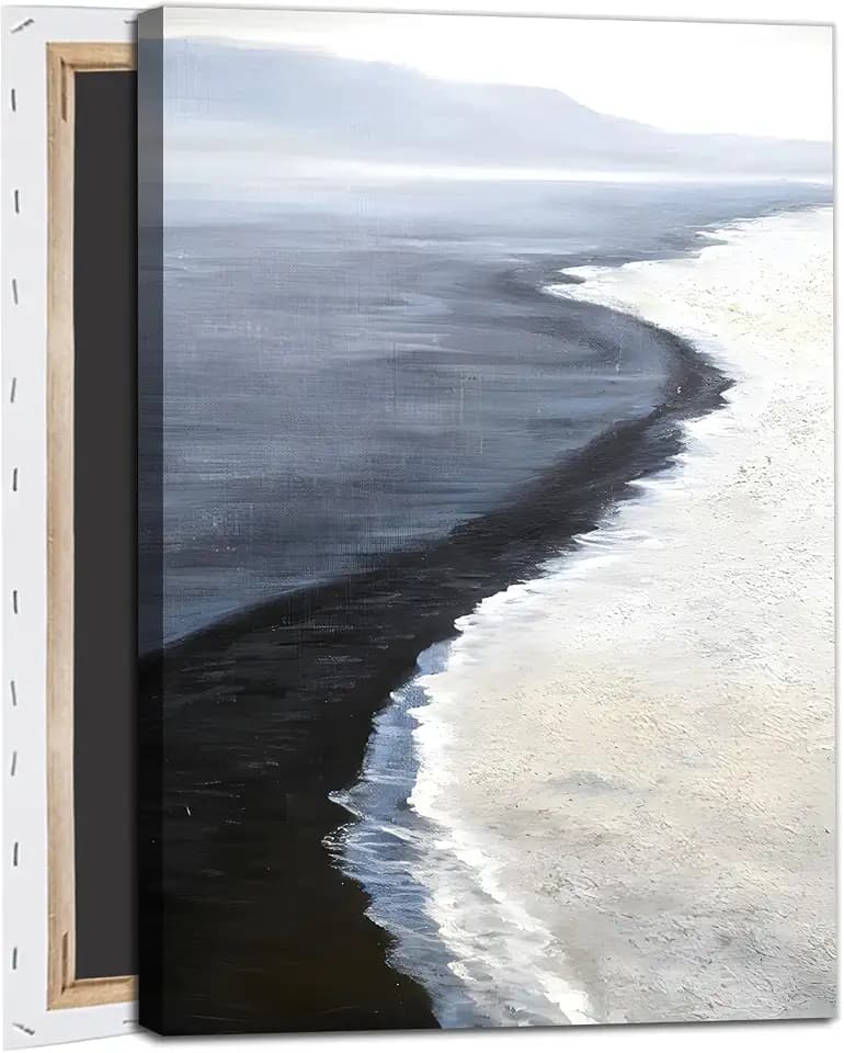 Navy Blue Ocean Painting Blue Sea Wave Picture Abstract Sea Wall Art Black and White Beach Painting Coastal Seascape Pictures Nature Seascape Canvas Beach Scene Poster for Bedroom 16x24in with Frame