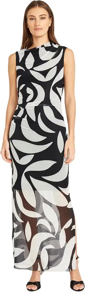 Donna Morgan Women's Side Pleat Maxi Dress with Gathered Neck and Asymmetric Shoulders, Party Event Guest of