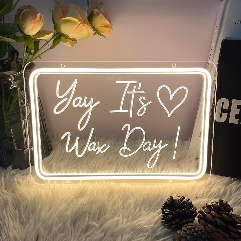 Yay It’s Wax Day Neon Sign Decor 3D Art Carving Design Indoor Bedroom Led Neon Signs Backdrop Flex Christmas Party Business Shop Window Wedding Living Room Birthday Gift(Warm White,USB,30×20CM)