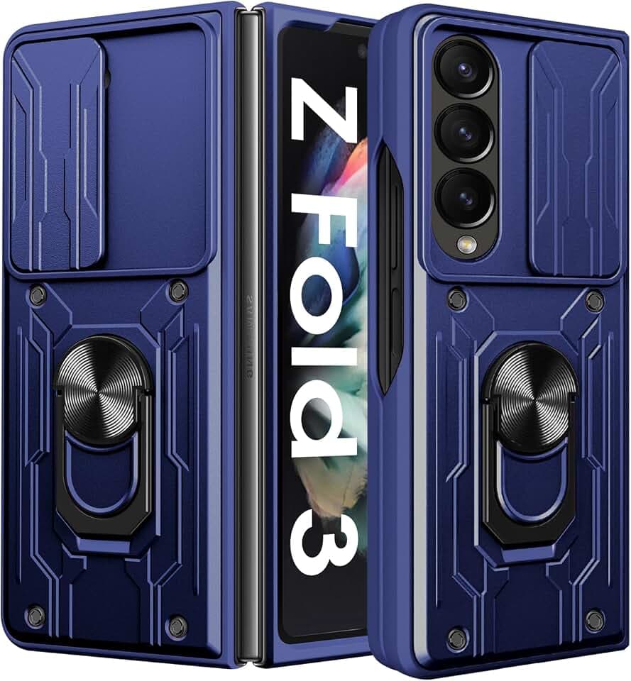 Ailicici für Samsung Galaxy Z Fold 3 Hülle mit Kameraschutz, Schutzhülle mit Bumper Kameraschutz, 360° Metall Ring Ständer, Stoßfest Bumper Handyhülle für Samsung Galaxy Z Fold 3 5G Case