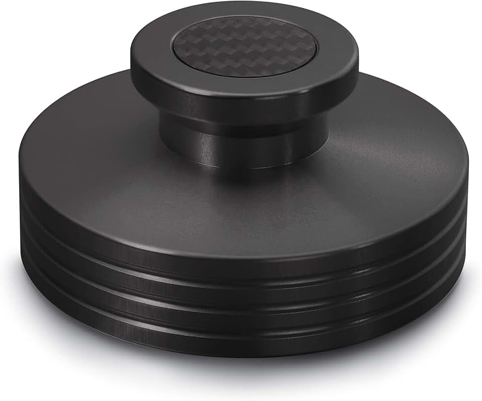 Dynavox Plattenspieler-Stabilizer PST330, Auflagegewicht für Plattenspieler aus Aluminium, Gewicht 330 g, mit Carbonauflagefläche und Inlay, Schwarz