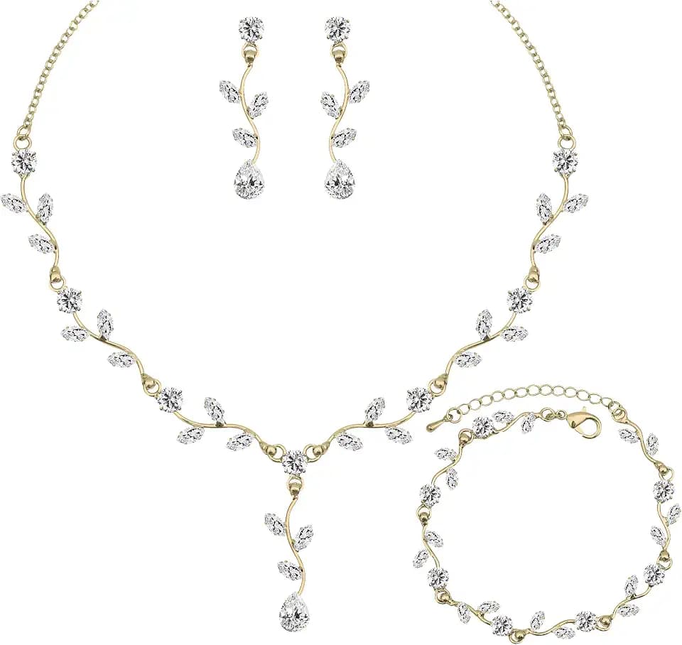 Elegant Bridal Jewelry Sets Leaf Vine Necklace Earrings Bracelet Set