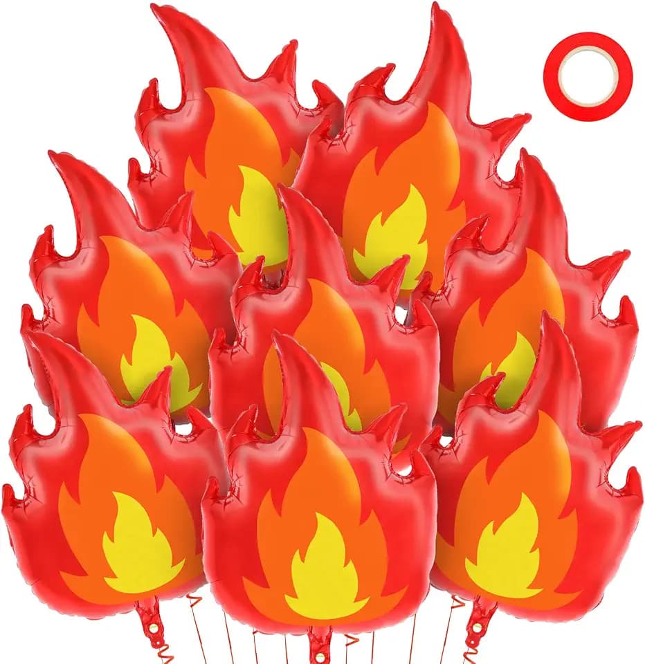 8 Pcs Fire Balloons, 28 Inch Large Flame Balloons Aluminum Foil Fire Decorations Fireman Theme Party Balloons for Fire Firefighter Theme Party Fire Truck Birthday Party Supplies