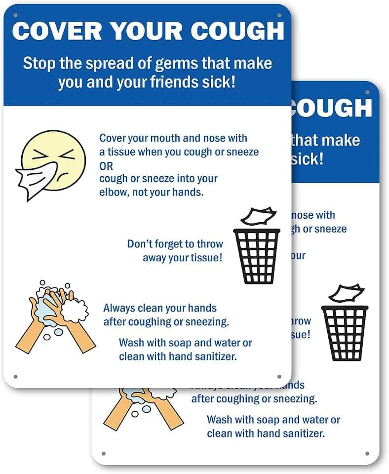 (2 Pack) Cover Your Cough 2 OSHA Notice Sign 10 Inch X 14 Inch Plastic Sign, Weather Resistant, UV Protected for Workplace, Business, and Construction Site, Made in the USA
