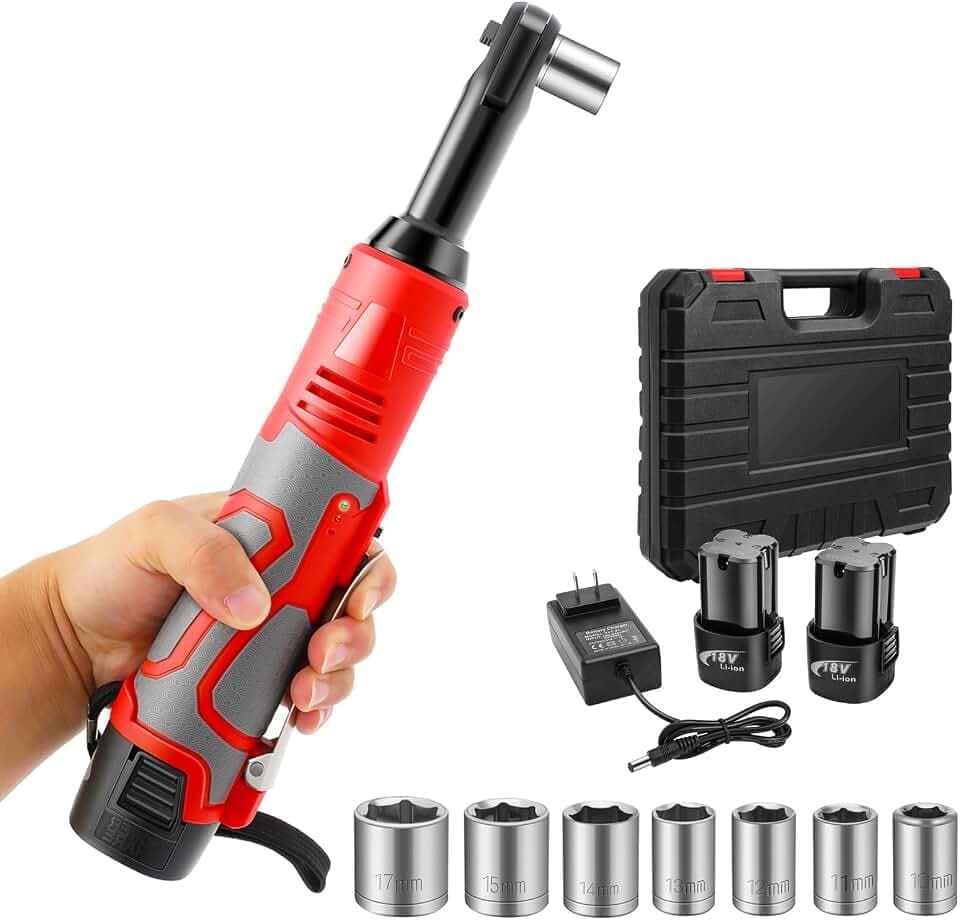 FAHKNS Cordless Electric Ratchet Wrench, Electric Ratchet Wrench 45 Ft-lbs, 400RPM Power, 18V Power Ratchet Wrench Kit with 2 Packs 2000mAh Lithium-Lon Battery, 7 Sockets Wrench