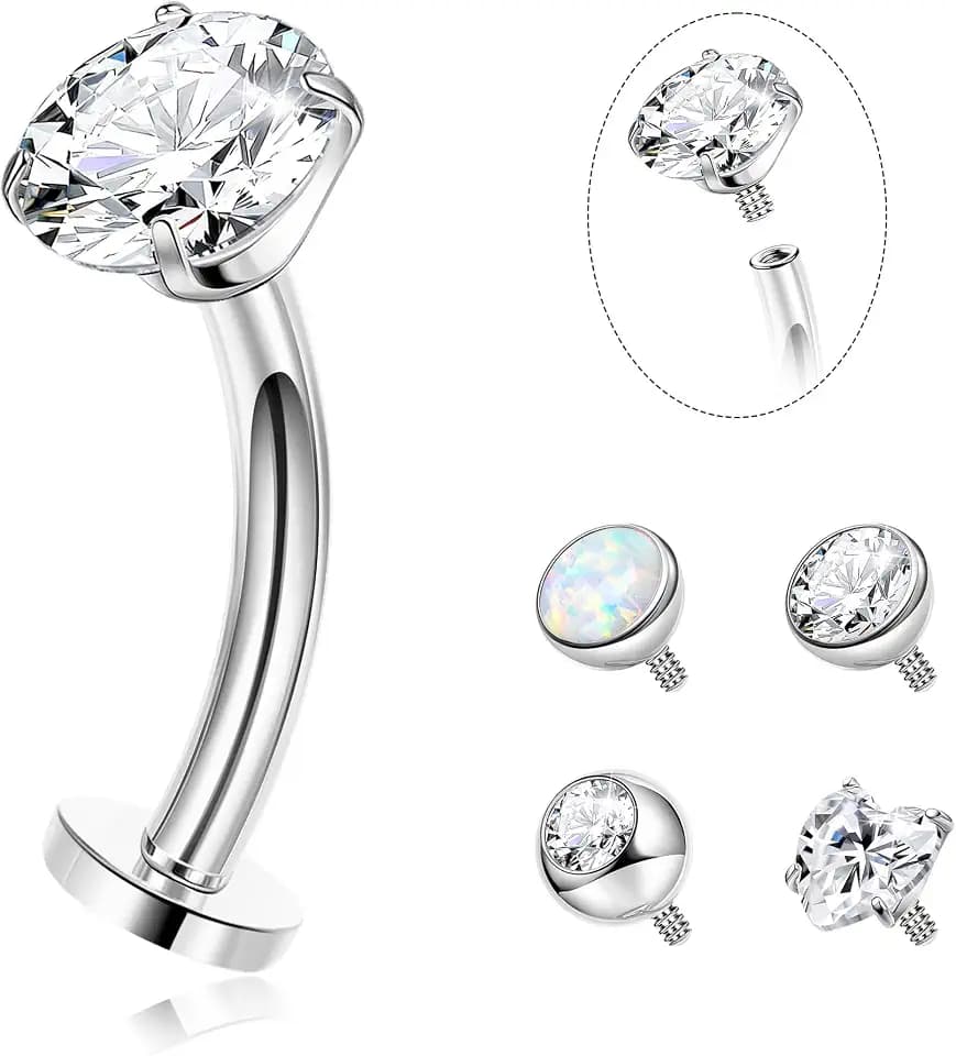 14G G23 Pure Titanium Floating Belly Button Ring for Women Flat Back Petite Belly Navel Ring Hypoallergenic Internally Threaded Navel Ring with Opal CZ Replacement Ball Belly Piercings Jewelry 6-16MM