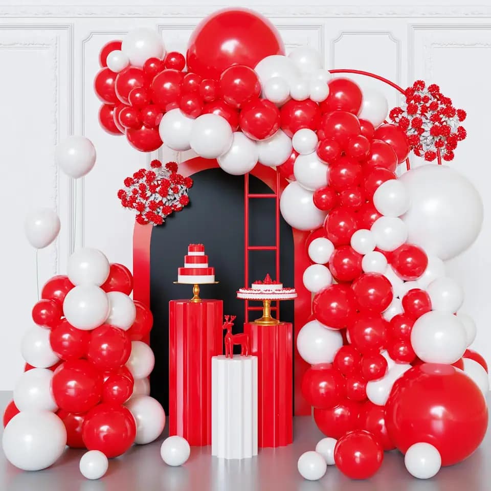 Red and White Balloons Arch Kit,130pcs Red Latex Balloon Garland