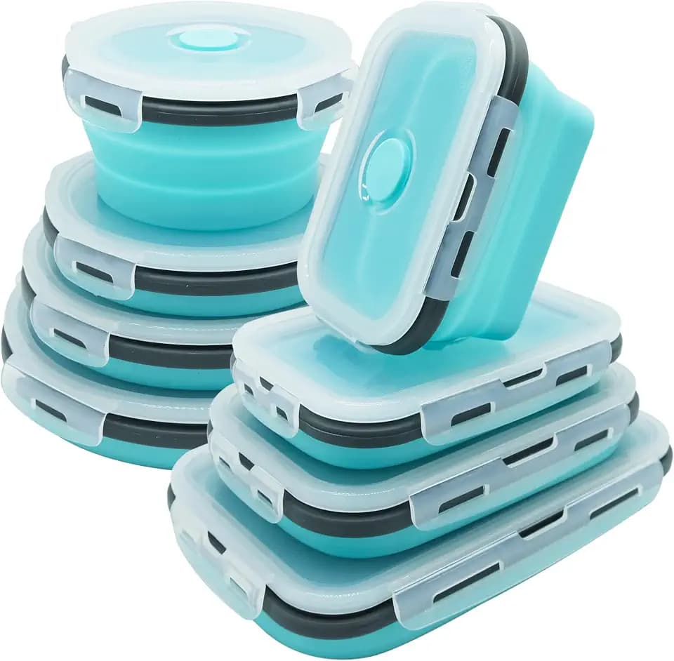Lunememo 8 Pack Collapsible Silicone Food Storage Containers with Lids, Freezer & Dishwasher Safe, Foldable Lunch Box for Camper, Leftovers, Snacks, Meals