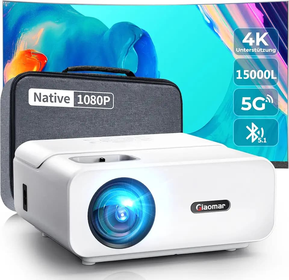 Full HD 1080P Beamer 5G WiFi Bluetooth 4K LED Mini Heimkino 300" Display, Kompatibel mit iOS/Android/TV Stick/Laptop/PS5 (Tasche inklusive)