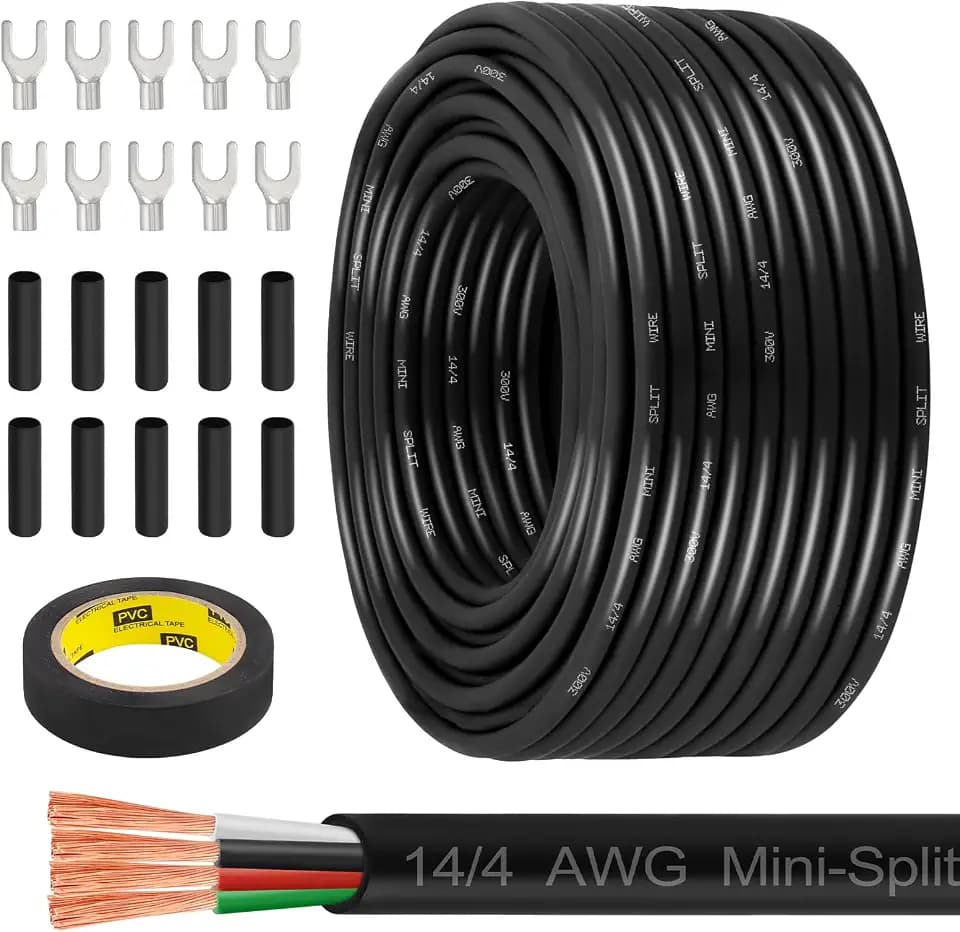 MOOKEERF 14/4 AWG Mini-Split Cable - 150FT 14 AWG 4 Conductor Control Cable 300V Stranded Oxygen-Free Pure Copper Wire for Mini Split Air Conditioner,Heat Pump,HVAC Systems and Speaker Systems