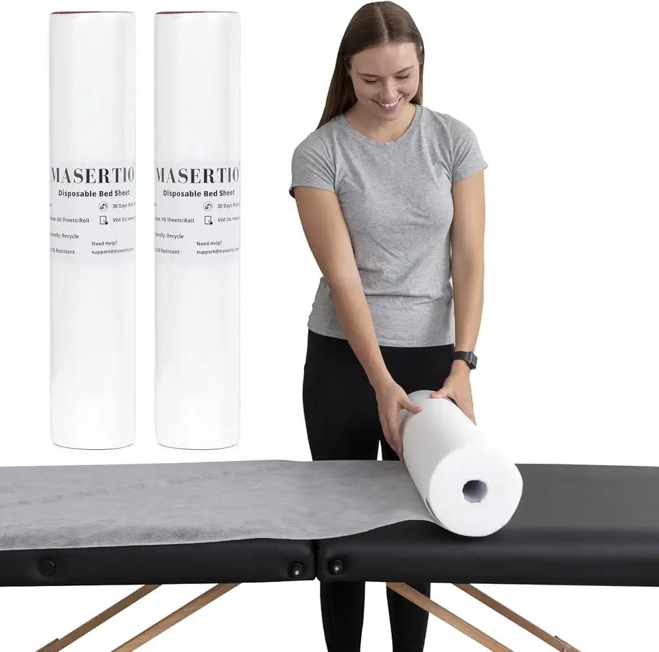 Disposable Massage Bed Cover - 60 Sheets Per Roll, Non-woven Material - Ideal for Spa, Tattoo, Waxing - No Crinkle Table Sheets - 31.5 x 71 Inches (2 Rolls)
