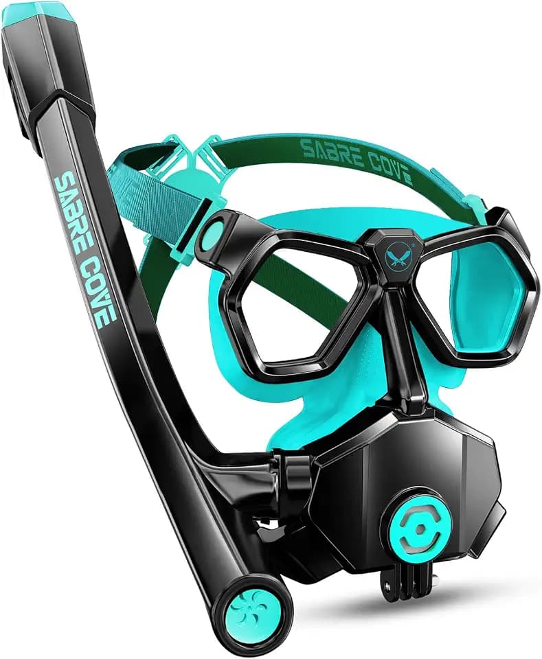 Full Face Snorkel Mask for Adults Youth, Snorkel Mask with Ear Equalization, Quick Release Anti-Leak and Anti-Fog with Mesh Bag for Snorkels, Portable Snorkeling Gear with Detachable Camera Mount