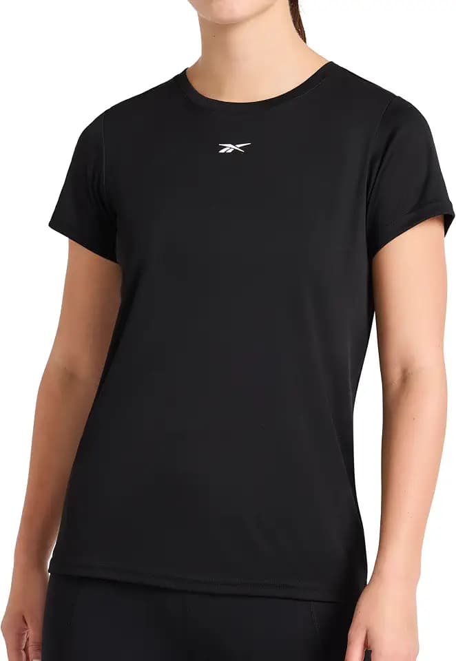 Reebok Women's Small Logo Short Sleeve Crewneck T-Shirt, Lightweight, Moisture Wicking