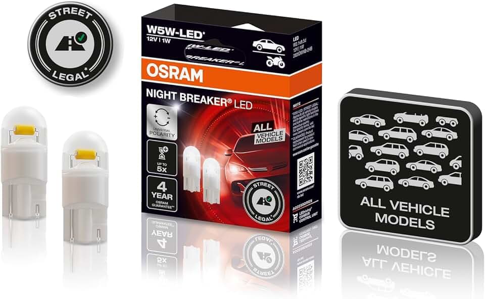 Osram NIGHT BREAKER LED W5W, universelles Standlicht/Positionslicht/Innenraumlicht mit Straßenzulassung, für alle Fahrzeugmodelle,12V