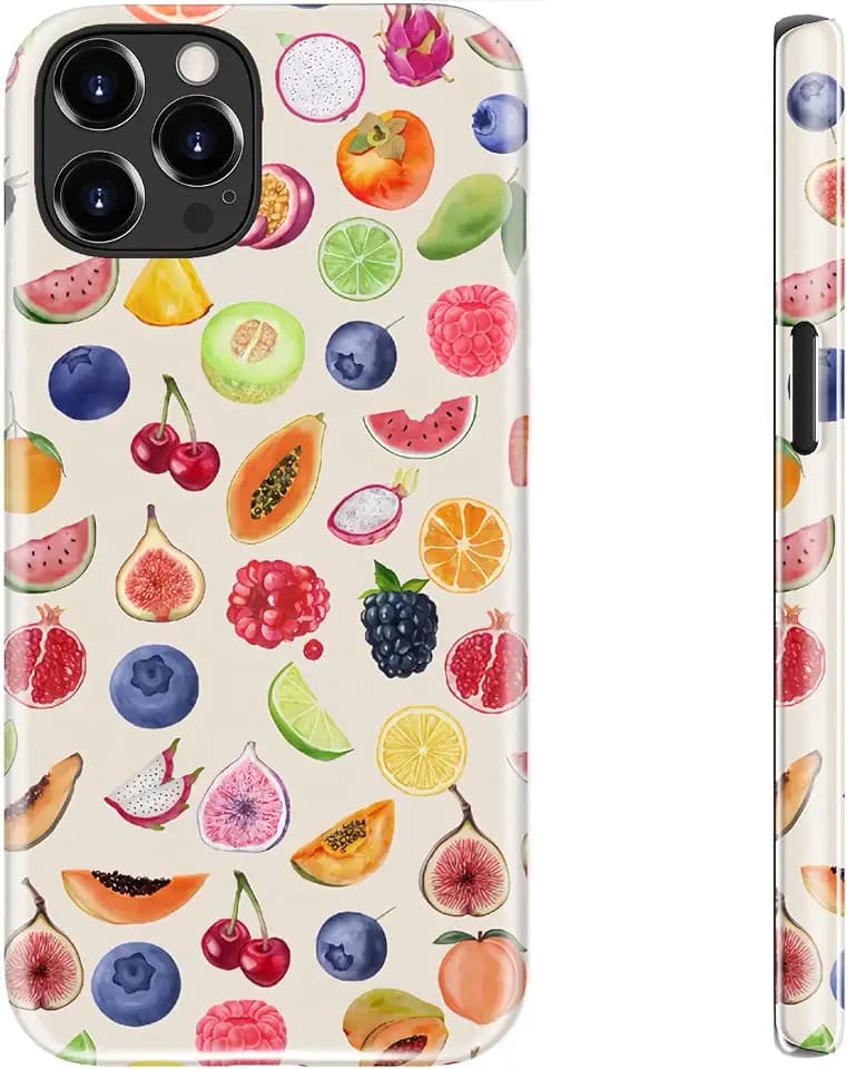 for iPhone 12 Pro Max Case Cute–Wireless Charging Compatible–Dual-Layer Shockproof Protection with Stylish Wildflower Design – Chic Protective Cover for Women - Fruit Illustration