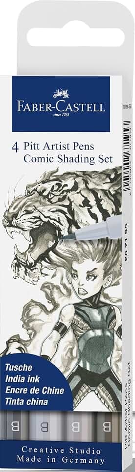 FABER-CASTELL - Tuschestifte Pitt Artist Pen Comic Shading, 4 Stifte