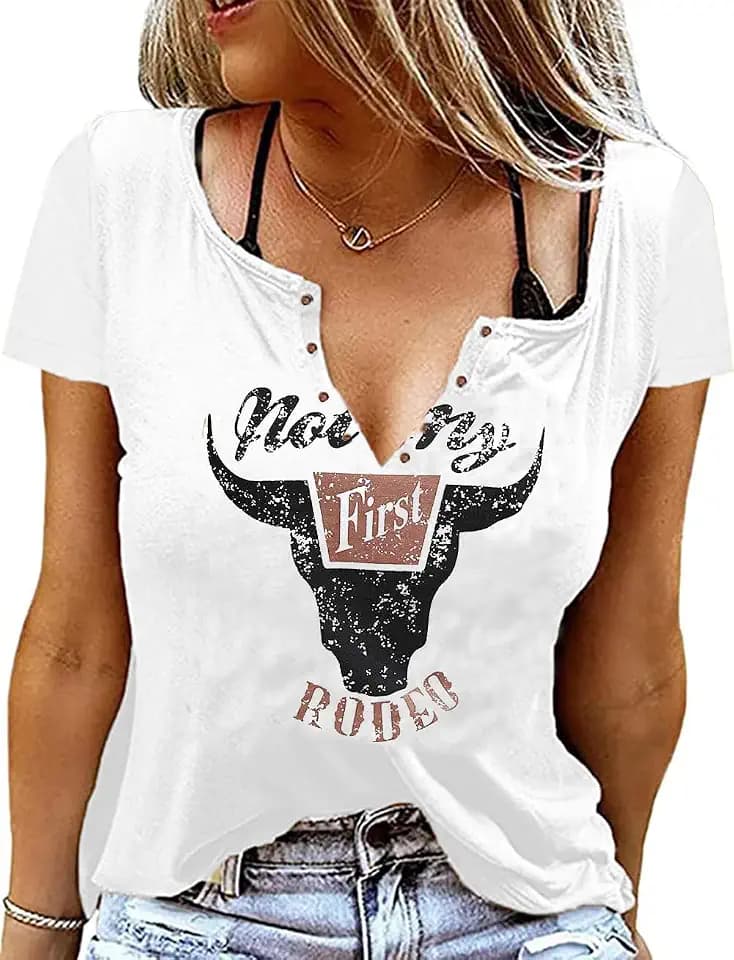 Retro Western Cowboy Shirt Women Country Music Cute Cattle Skull Graphic Concert Outfit Tops