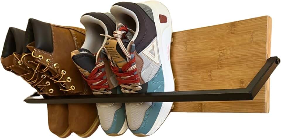 Wall Mounted Shoe Rack Scandinavian Bamboo & Metal Shoe Storage, Space-Saving Organizer for Entryway & Hallway, Fits All Shoe Sizes, Hanging Shoe Rack
