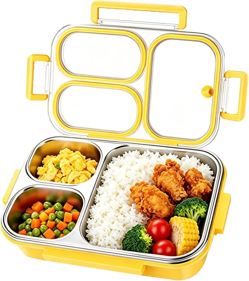 Brotdose mit 3 Fächern, Edelstahl Dichte Lunchbox, Auslaufsicher, 800ml