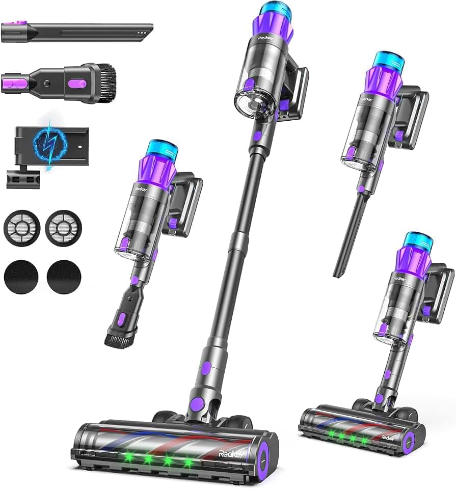 Redkey P9 Pro Akku Staubsauger 68KPa/650W/80Min, Staubsauger Kabellos mit LED-Display, Anti Tangle Bürste, Wandladestation, 8-Schicht-Filtration, Akkustaubsauger für Hartböden Teppiche Tierhaare Auto