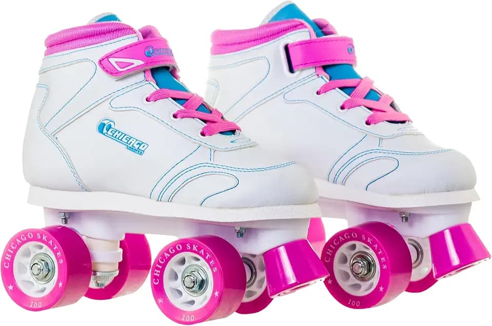 Chicago Skates Sidewalk Roller Skates – Durable, Top Performance Indoor/Outdoor Use Skate Shoes for Girls & Boys, High-Top Boot Safety Youth Quad Skates, 60mm PU Wheels, Adjustable Chassis & Trucks