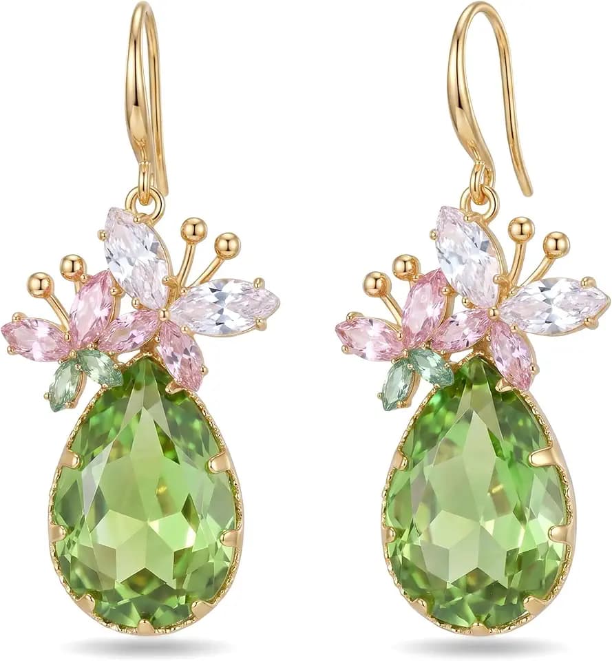 Butterfly Dangle Earrings Crystal Teardrop Gold Plated For Women