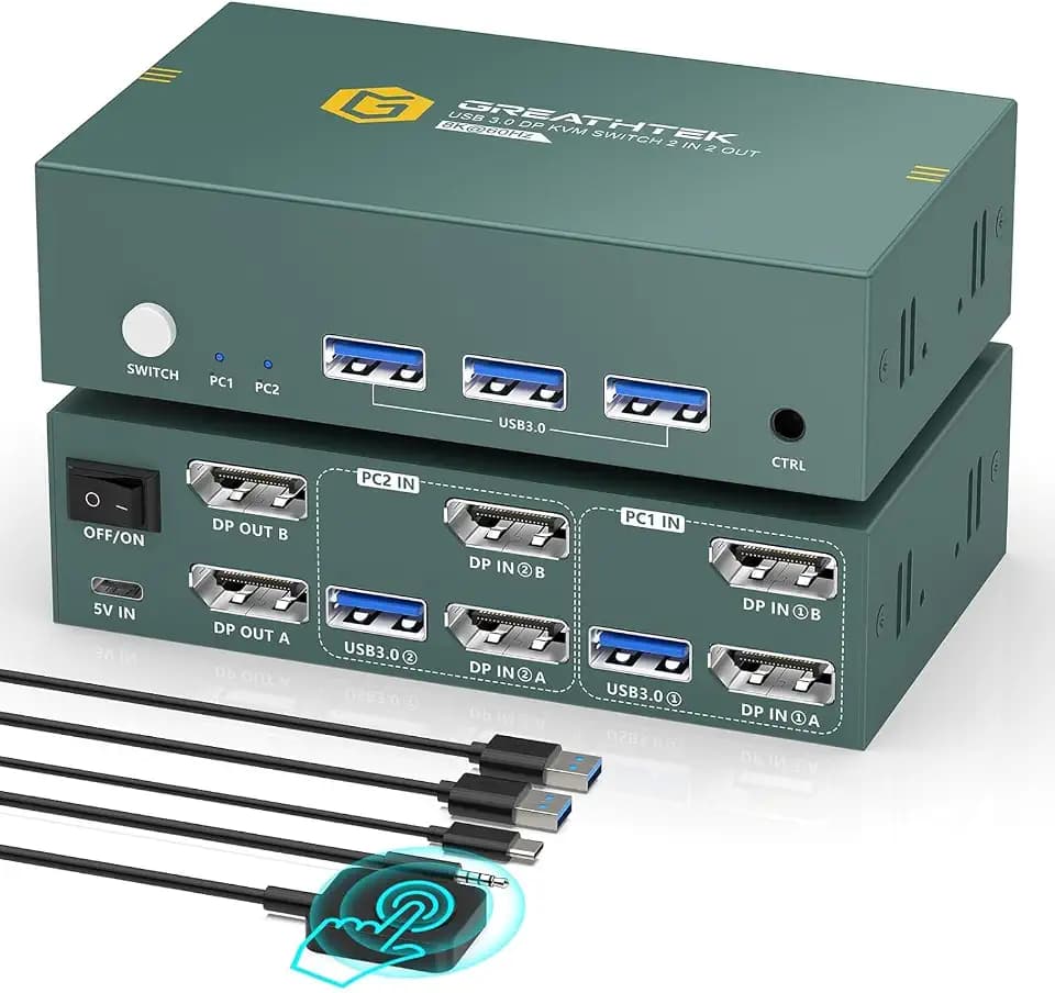 GREATHTEK 8K@60Hz DisplayPort KVM Switch 2 Monitors 2 Computers