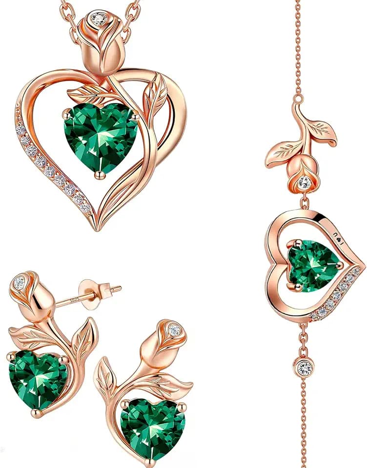 Rose Heart Birthstone Women Jewelry Set
