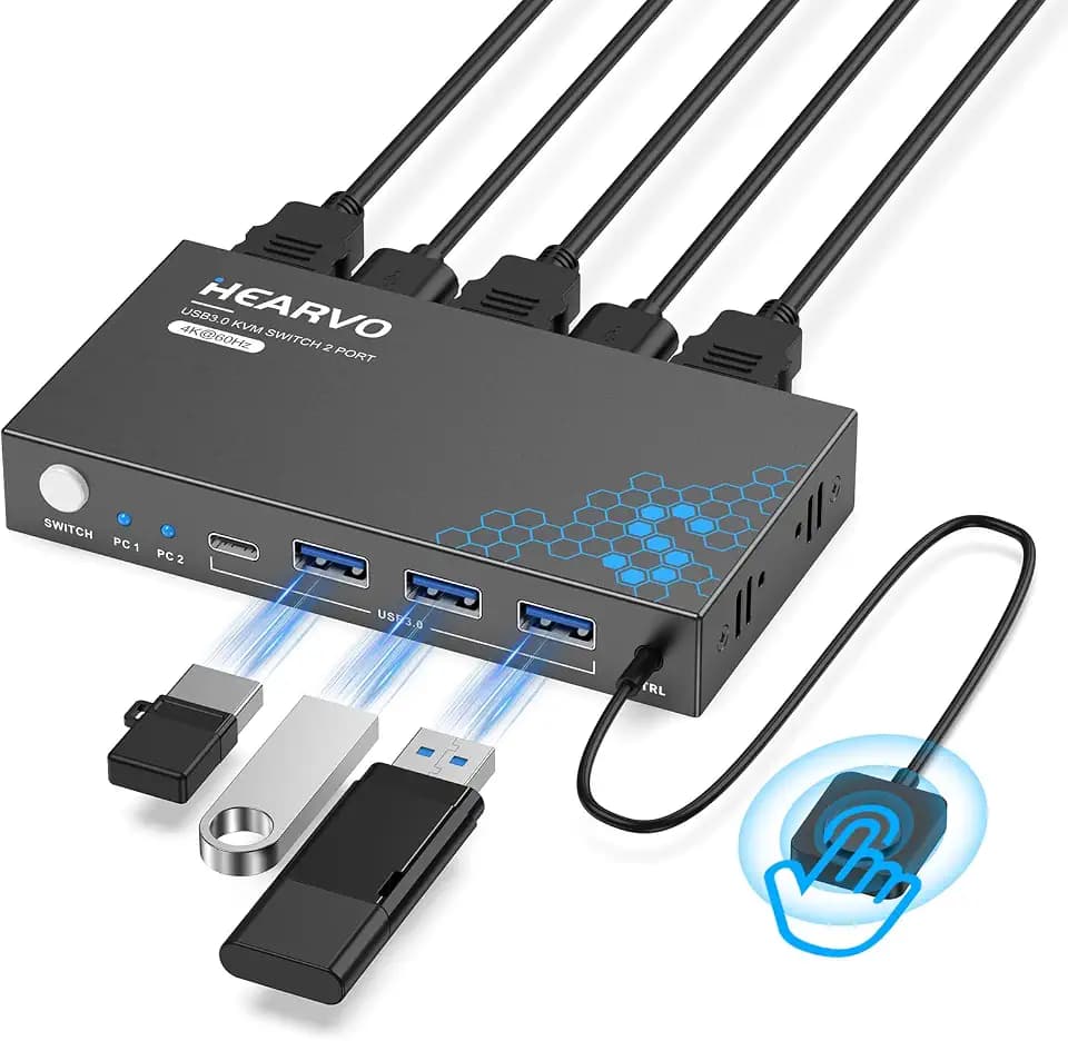 Hearvo USB 3.0 HDMI KVM Switch for 2 Computers 1 Monitor, 4K@60Hz, S7232H
