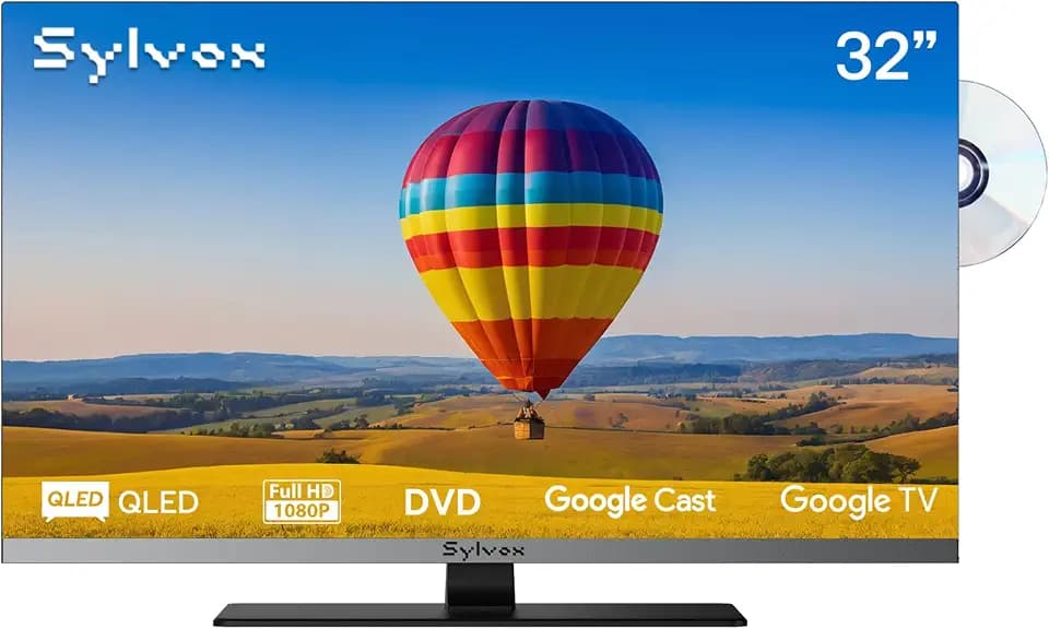 SYLVOX 32" 12V/24V Smart RV TV with Google TV & Built-in DVD Player