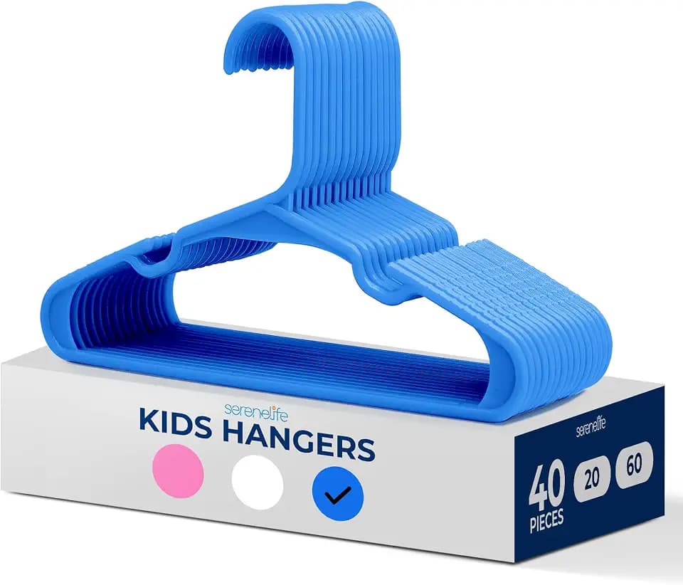 SereneLife 40 Pack Plastic Kids Hangers for Organising Clothes, Blue