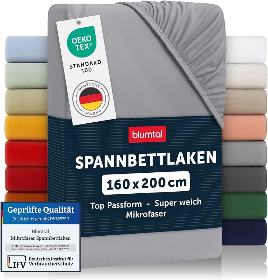 Blumtal® Spannbettlaken 160x200x30cm aus Microfaser - Oekotex zertifiziertes Bettlaken Spannbettlaken in Grau