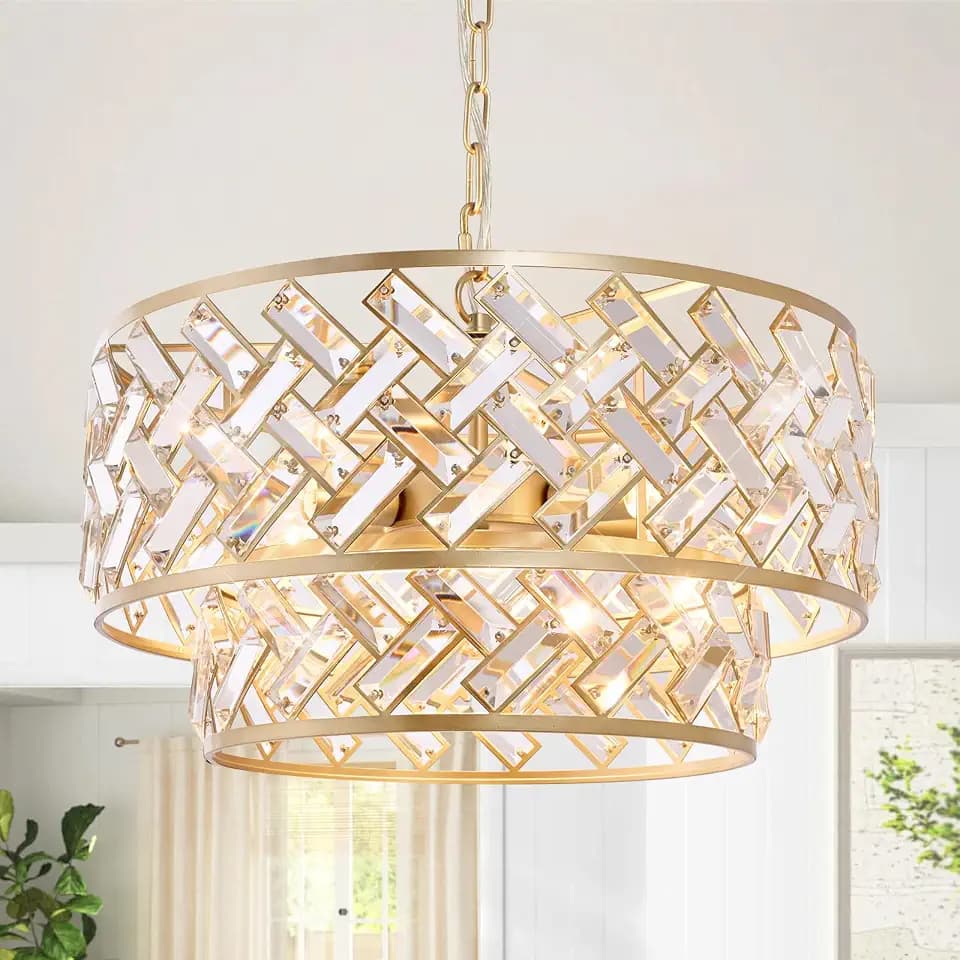CATINER 20" Gold Crystal Chandelier, 6-Light Semi Flush Pendant