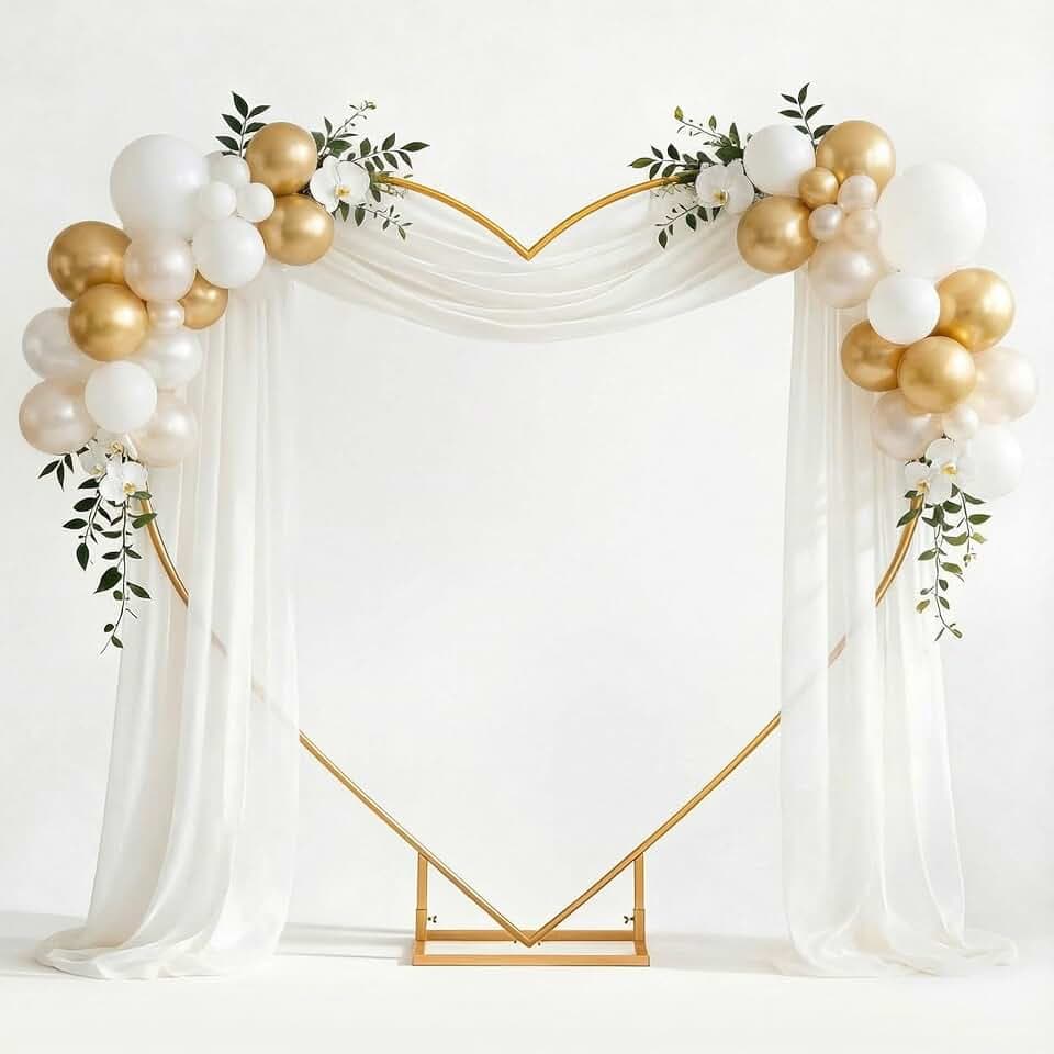 Novabright 7ft Gold Heart Arch Stand with Base, Metal Frame for Wedding