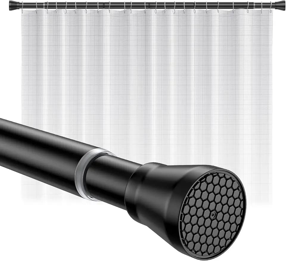 Shower Curtain Rod 45-77 Inch Black Shower Tension Rod Adjustable
